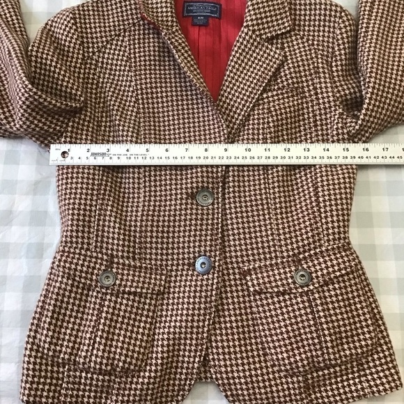 HOUNDSTOOTH Tweed blazer wool American Eagle outfitters ecru brown medium sefia - Picture 12 of 16